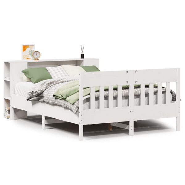 vidaXL Lit biblioth&egrave;que sans matelas blanc 135x190 cm bois pin massif