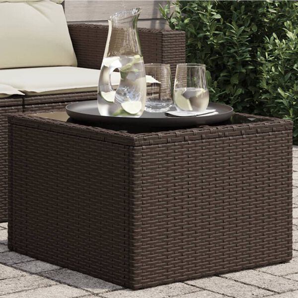 vidaXL Table de jardin dessus en verre brun 55x55x37 cm r&eacute;sine tress&eacute;e