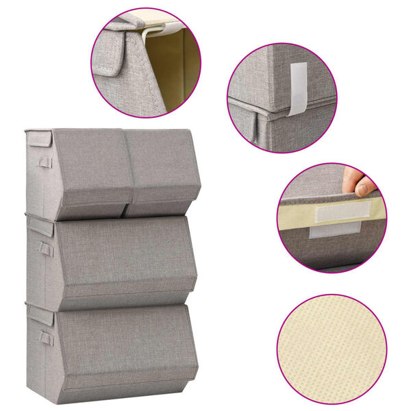 vidaXL Bo&icirc;tes de rangement empilables 4 pcs Tissu Gris