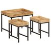 vidaXL Tables basses gigognes 3pcs bois de manguier massif brut et fer