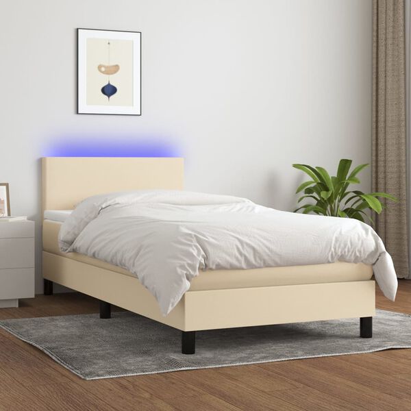 vidaXL Sommier &agrave; lattes de lit avec matelas LED Cr&egrave;me 100x200 cm Tissu