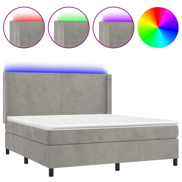 vidaXL Sommier &agrave; lattes de lit matelas et LED Gris clair 180x200 cm