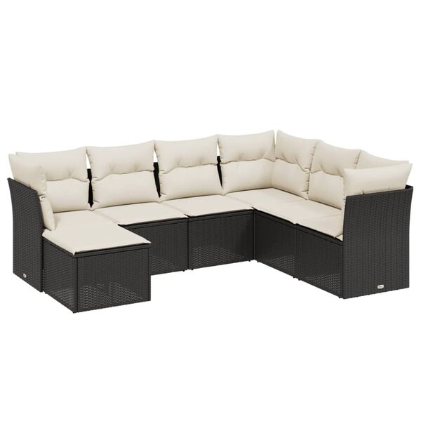 vidaXL Salon de jardin 7 pcs avec coussins noir r&eacute;sine tress&eacute;e