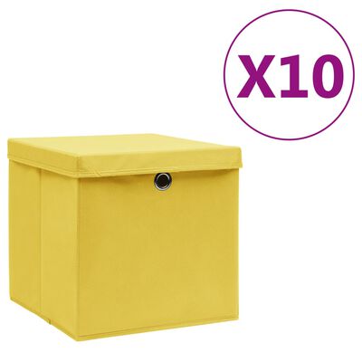 vidaXL Boîtes de rangement avec couvercles 10 pcs 28x28x28 cm Jaune