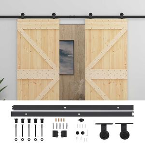 vidaXL Porte coulissante 2 pcs Naturel et noir Bois de pin massif