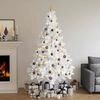 vidaXL Demi-arbre de No&euml;l artificiel pr&eacute;-&eacute;clair&eacute; et boules blanc 210cm