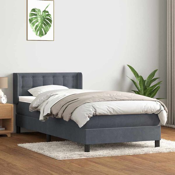 vidaXL Sommier &agrave; lattes de lit et matelas gris fonc&eacute; 80x210 cm velours