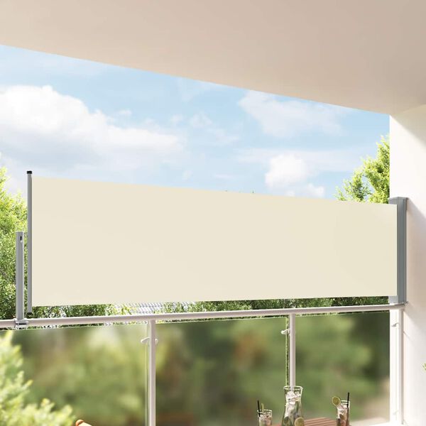 vidaXL Auvent lat&eacute;ral r&eacute;tractable de patio 100 x 300 cm Blanc cass&eacute;