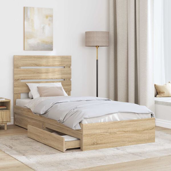 vidaXL Lit de Rangement Ch&ecirc;ne Sonoma 90 x 190 cm Bois d'ing&eacute;nierie