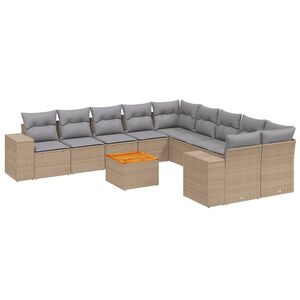 vidaXL Salon de jardin 11 pcs avec coussins beige r&eacute;sine tress&eacute;e