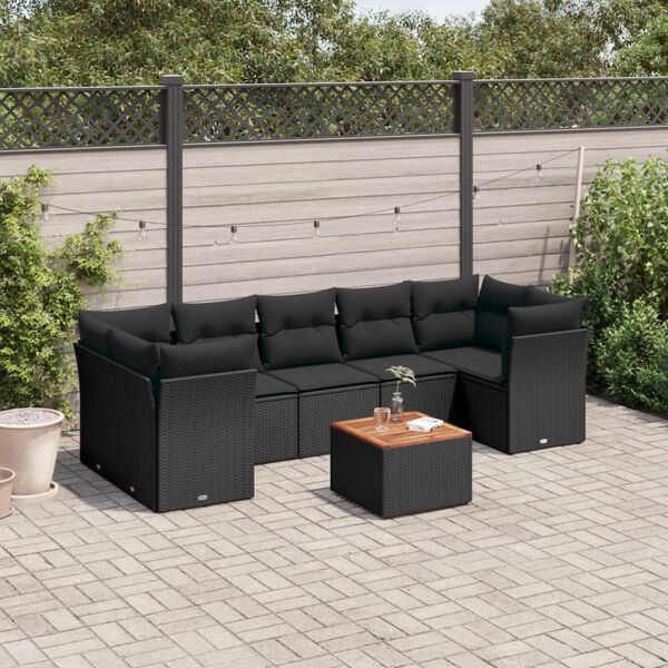 vidaXL Salon de jardin 8 pcs avec coussins noir r&eacute;sine tress&eacute;e