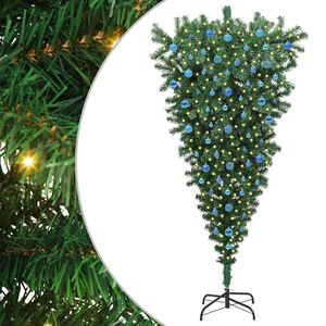 vidaXL Arbre de No&euml;l artificiel pr&eacute;-&eacute;clair&eacute; &agrave; l'envers avec ensemble de boules