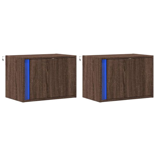 vidaXL Tables de chevet murales avec lumi&egrave;res LED 2 pcs ch&ecirc;ne marron