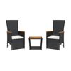 vidaXL Ensemble &agrave; manger de jardin avec coussins 3 pcs Noir