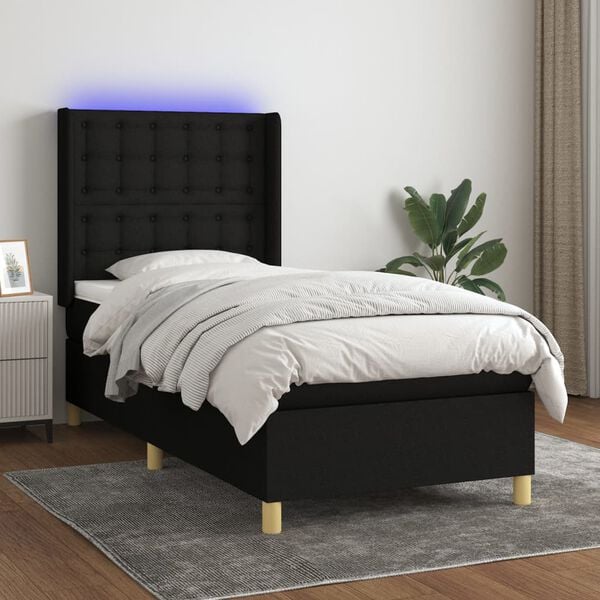 vidaXL Sommier &agrave; lattes de lit matelas et LED Noir 90x200 cm Tissu