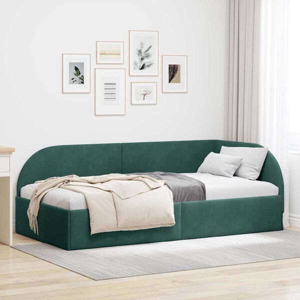 vidaXL Cadre de lit d'angle avec t&ecirc;te de lit Vert fonc&eacute; 90 cm x 190 cm