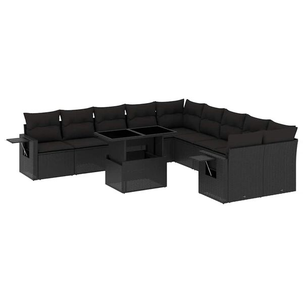 vidaXL Salon de jardin 11 pcs avec coussins noir r&eacute;sine tress&eacute;e