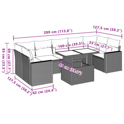 vidaXL Salon de jardin 8 pcs avec coussins noir résine tressée