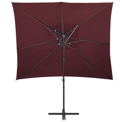 vidaXL Parasol de jardin en porte-à-faux à double toit rouge bordeaux