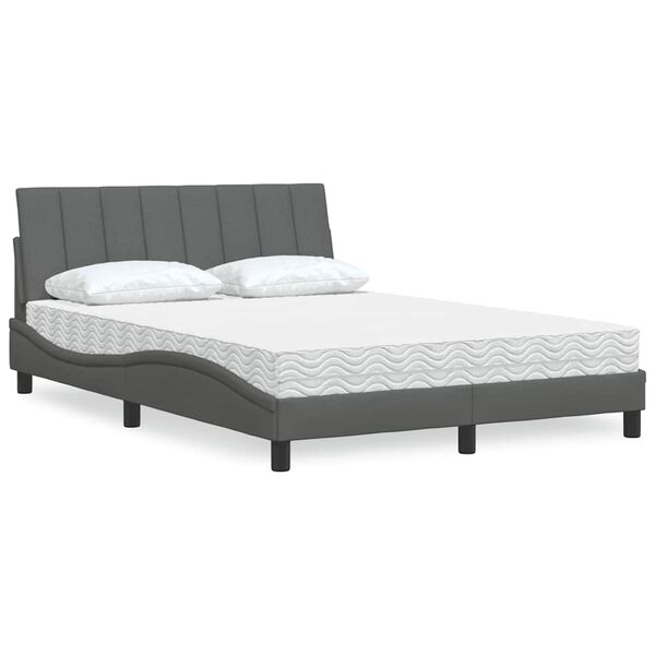 vidaXL Lit avec matelas Hanko gris fonc&eacute; 140x190 cm tissu