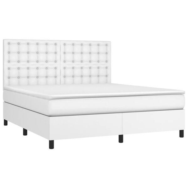 vidaXL Sommier &agrave; lattes de lit avec matelas Blanc 160x200cm Similicuir