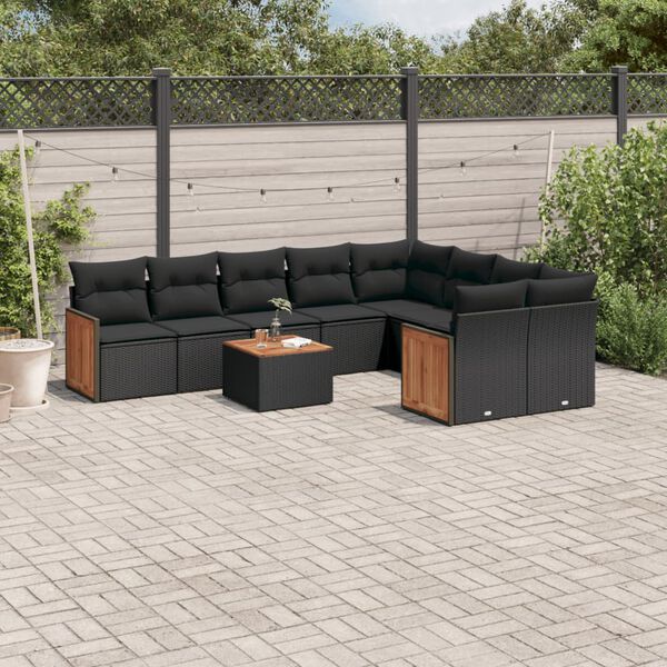 vidaXL Salon de jardin 10 pcs avec coussins noir r&eacute;sine tress&eacute;e