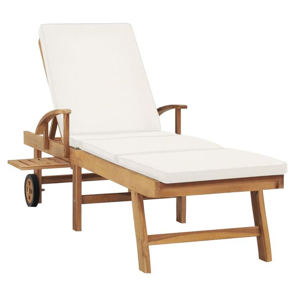 vidaXL Chaise longue avec coussin Bois de teck solide Crème