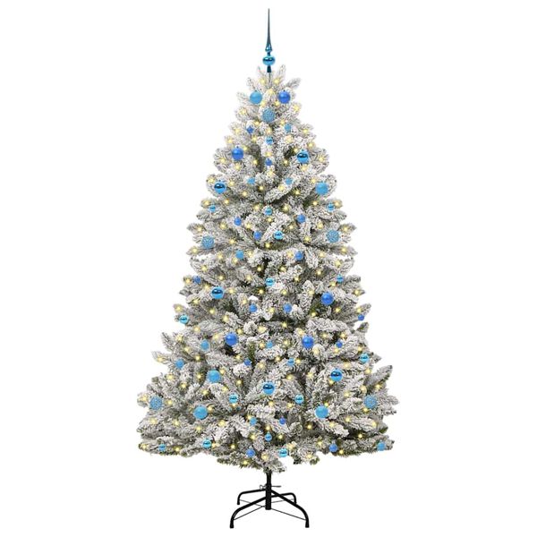 vidaXL Sapin de No&euml;l artificiel Vert et blanc 210 cm PVC et m&eacute;tal