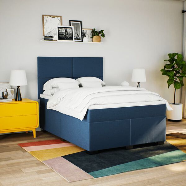 vidaXL Sommier &agrave; lattes de lit avec matelas Bleu 160x200 cm Tissu