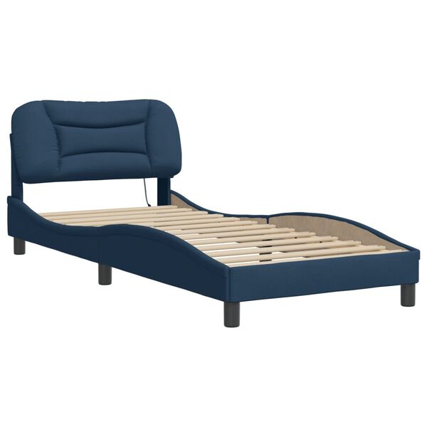 vidaXL Cadre de lit avec LED sans matelas Hvar bleu 90x200 cm tissu