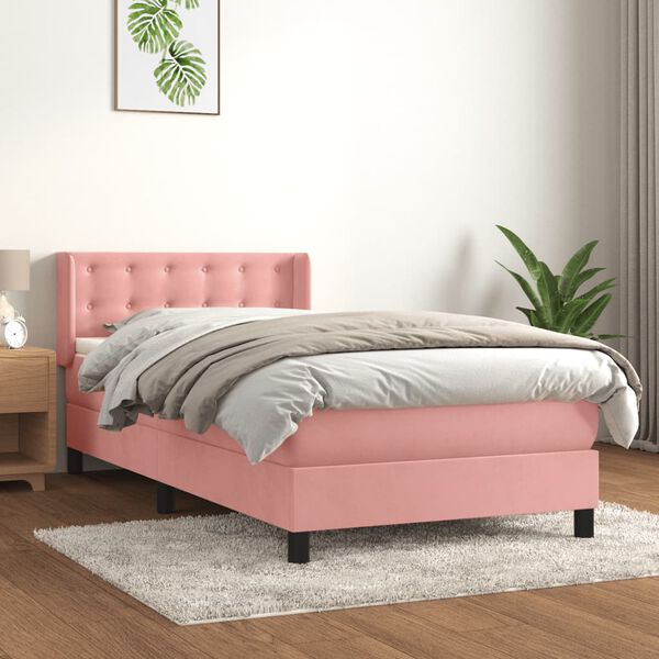 vidaXL Sommier &agrave; lattes de lit avec matelas Rose 90x190 cm Velours