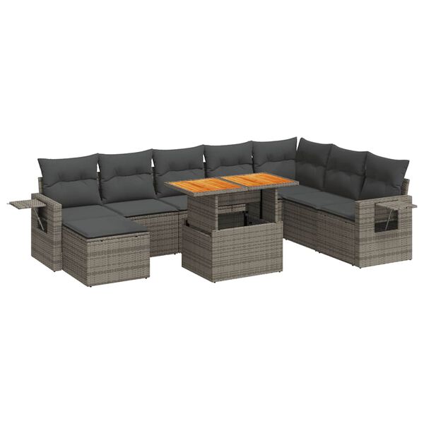 vidaXL Salon de jardin 9 pcs avec coussins gris r&eacute;sine tress&eacute;e