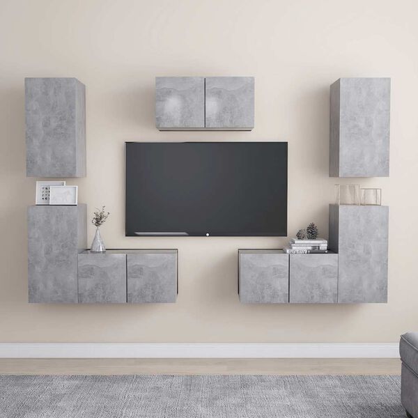 vidaXL Ensemble de meubles TV 7 pcs Gris b&eacute;ton Bois d'ing&eacute;nierie