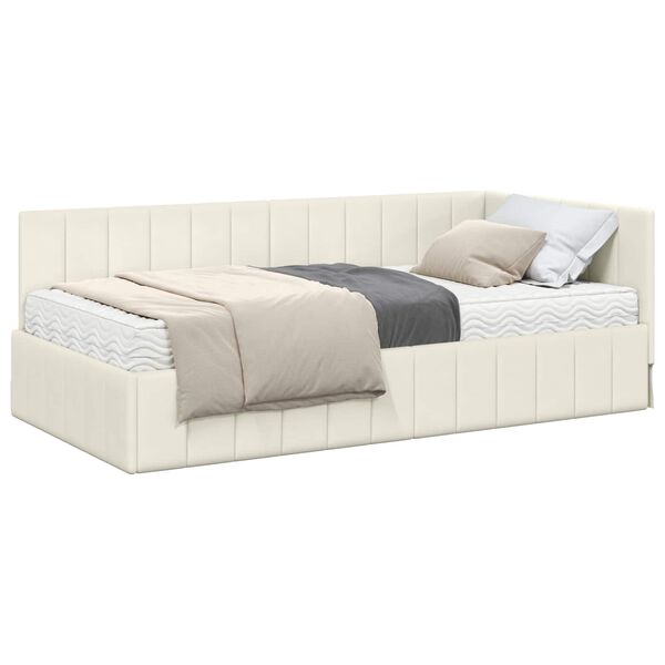 vidaXL Cadre de lit d'angle avec matelas 2 pcs Cr&egrave;me Velours