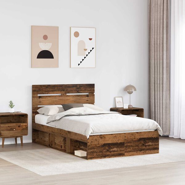 vidaXL Cadre de lit Bois ancien 135 x 190 cm Bois de pin massif