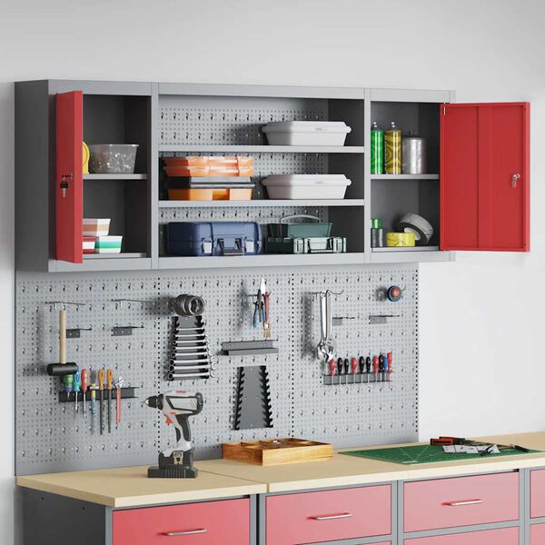 vidaXL Set de Cabinet d'Outils et Pegboard avec &eacute;tag&egrave;re 6 pcs Rouge