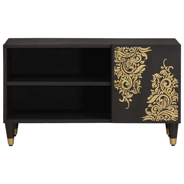 vidaXL Meuble TV avec porte Noir 80 x 33 x 46 cm Bois de mangue massif