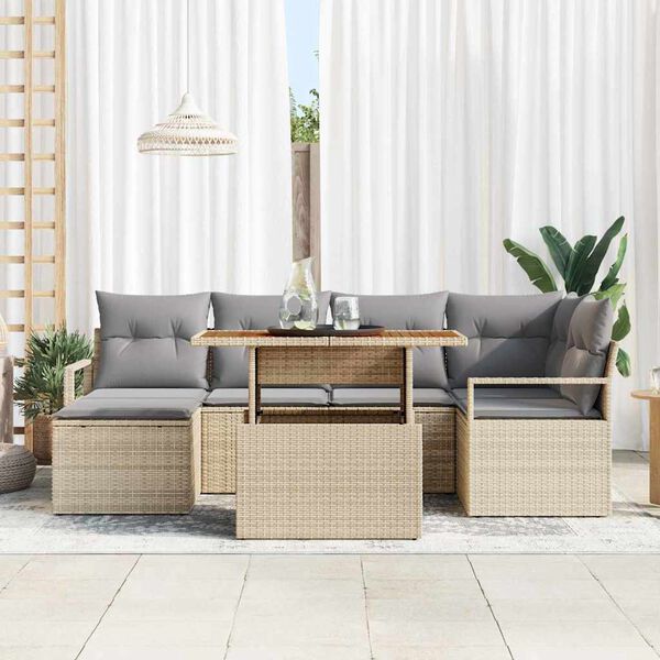 vidaXL Ensemble de salle &agrave; manger pour jardin 7 pcs Beige et gris