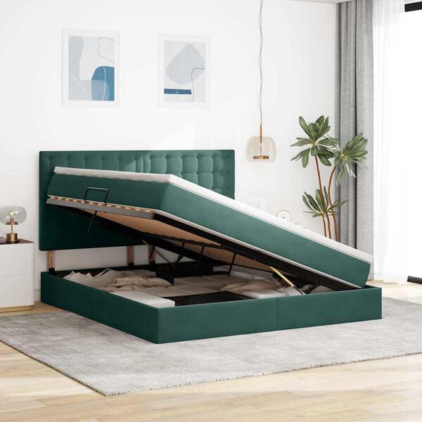 vidaXL Lit avec rangement et matelas Vert fonc&eacute; 180 x 200 cm Velours