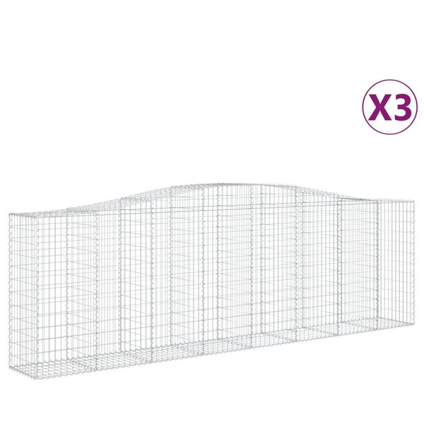 vidaXL Paniers &agrave; gabions arqu&eacute;s 3 pcs 400x50x120/140 cm Fer galvanis&eacute;