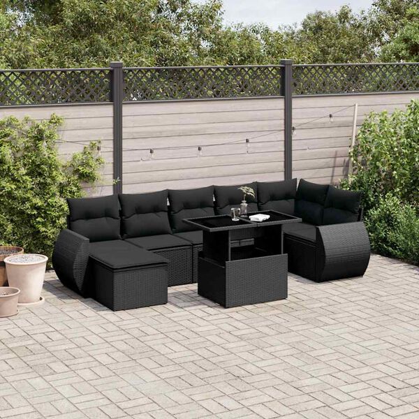 vidaXL Salon de jardin 8 pcs avec coussins noir r&eacute;sine tress&eacute;e