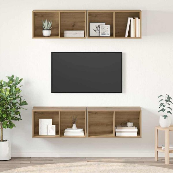 vidaXL Ensemble meuble TV 4 pcs Ch&ecirc;ne artisanal 37 x 37 x 72 cm