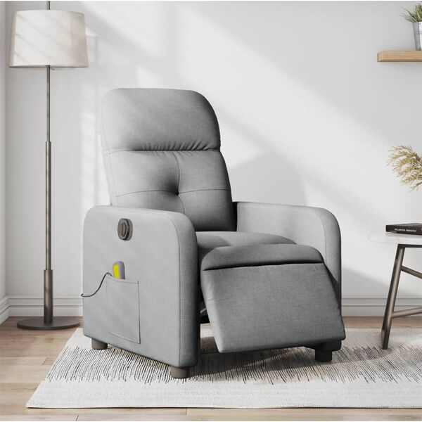 vidaXL Fauteuil de massage inclinable &eacute;lectrique gris clair tissu