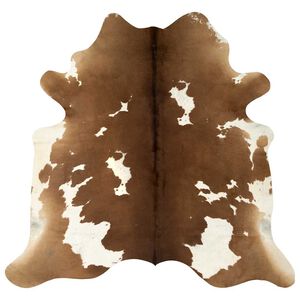 vidaXL Tapis en peau de vache v&eacute;ritable Marron et blanc 150 x 170 cm