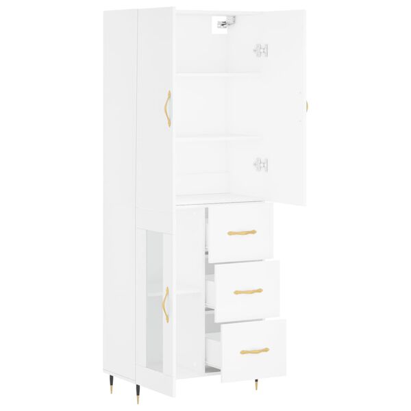 vidaXL Buffet haut Blanc 69,5x34x180 cm Bois d'ing&eacute;nierie