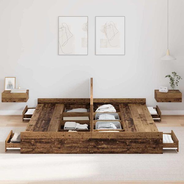 vidaXL Cadre de lit avec rangement Bois Ancien 200 x 200 cm