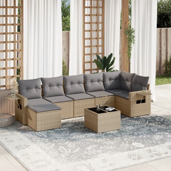 vidaXL Salon de jardin avec coussins 8 pcs beige r&eacute;sine tress&eacute;e