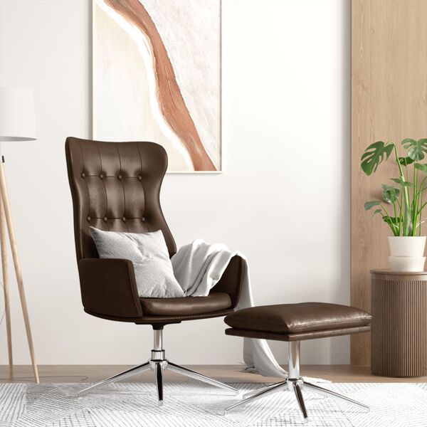 vidaXL Chaise de relaxation avec repose-pied Brun brillant Similicuir