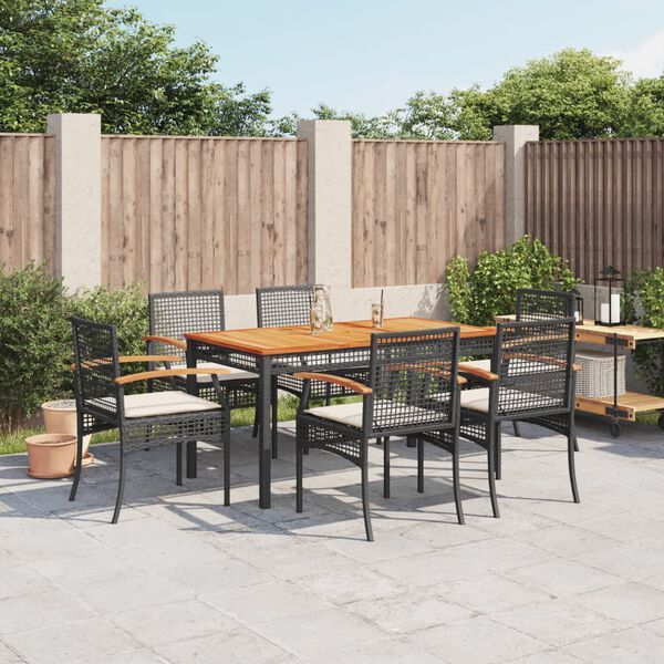 vidaXL Ensemble &agrave; manger de jardin coussins 7pcs Noir R&eacute;sine tress&eacute;e