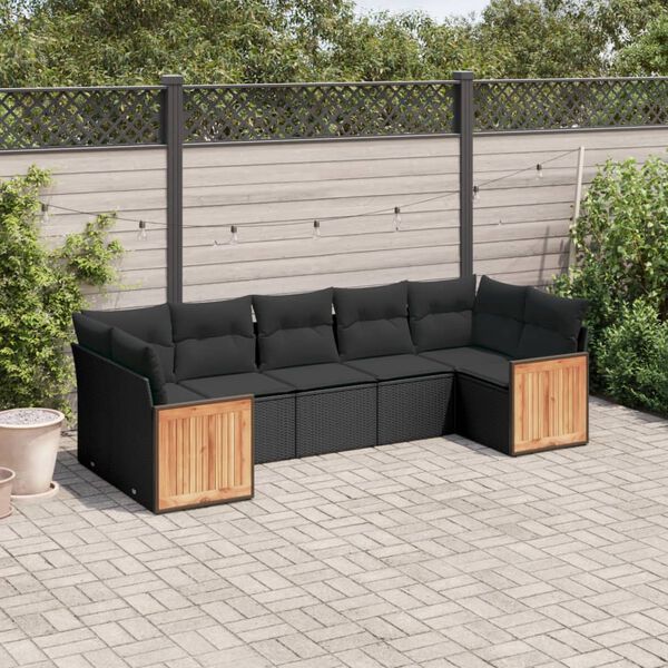 vidaXL Salon de jardin 7 pcs avec coussins noir r&eacute;sine tress&eacute;e